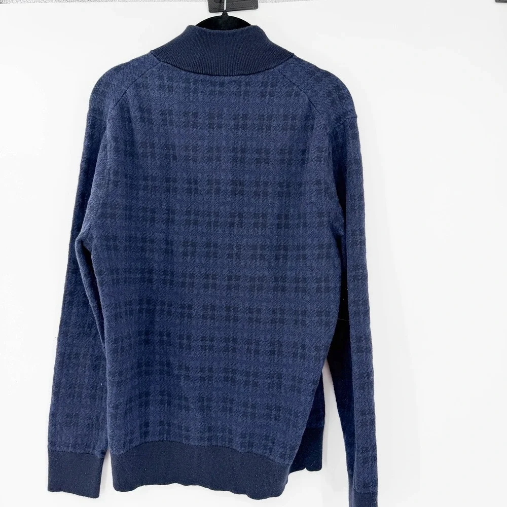 Bonobos Mens Blue Houndstooth Cotton Cashmere Quarter Zip Sweater Pullover M